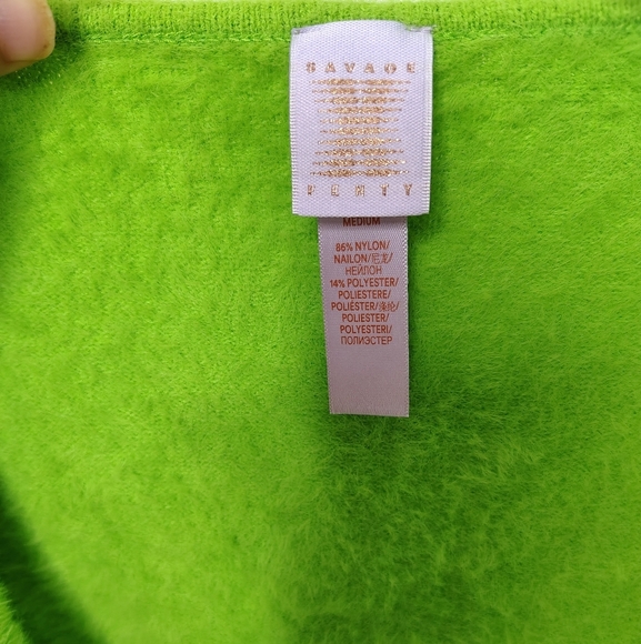 Savage X Fenty Fuzzy Neon Green Cropped Cardigan Metalic Logo Sz M - Picture 5 of 9